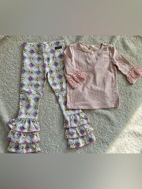 Matilda Jane Pink Dot Top with Floral Diamond Leggings